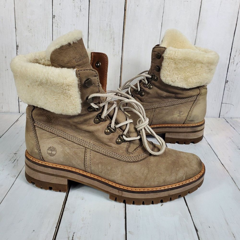 Timberland Courmayeur Valley Waterproof Boots Women's Size 10 Taupe Shearling